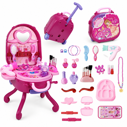 🎀 ¡50% de descuento! Maleta tocador infantil 3 en 1 · Juego de imitación portátil