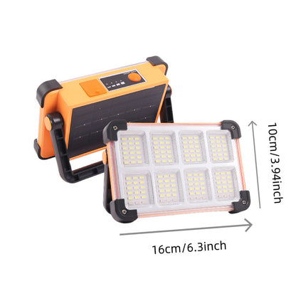 Foco LED portátil recargable por USB y energía solar con soporte orientable