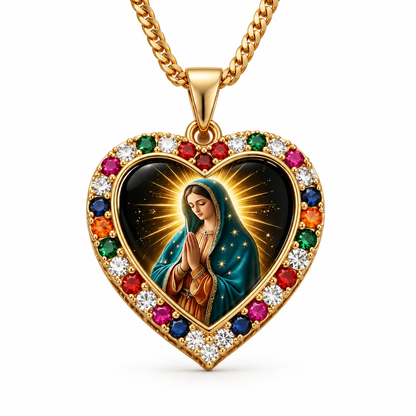 💖 ¡50 % de descuento! Collar de estilo vintage con retrato de la Virgen María y colgante de corazón